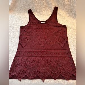 Burgundy lace tank top